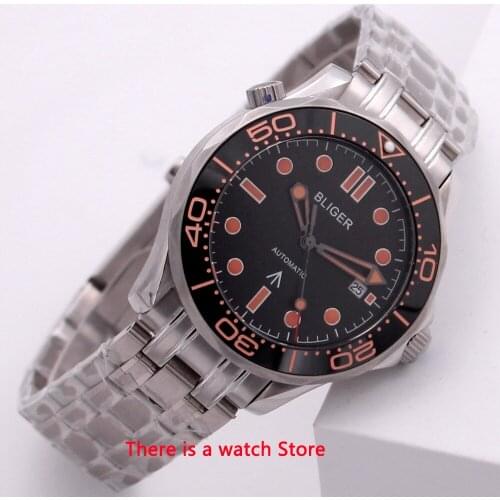 Bliger 41mm Automatic Men Watch with Stainless Steel Strap Sapphire Crystal Luminous Date Function Mechanical Wristwatch Men