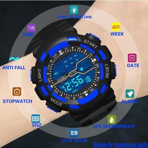 Mens Boy Fashion Watches Waterproof LCD Digital Stopwatch Date Rubber Sport Wrist Watch Waterproof Relogio Clock reloj Q7