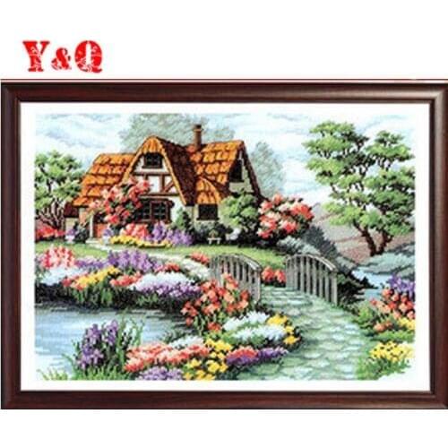 Landscape painting count print 18ct 14ct 11ct cotton silk thread cross stitch Hand made DIY stitching embroidery kit craft