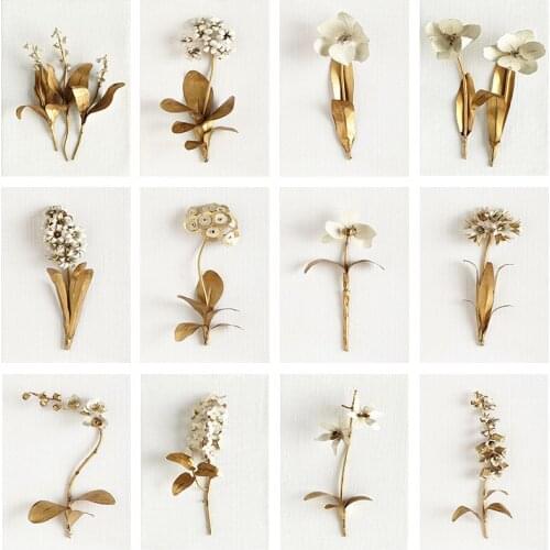 Golden plant leaves and flowers Wall Art Canvas Painting Pictures For Living Room Office Nordic Decoration Pictures Morden Decor