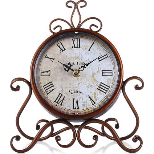 Vintage Table Clock Battery Operated Silent Quartz Desk Clock Retro Non-Ticking European Style Bedside Desk Clock
