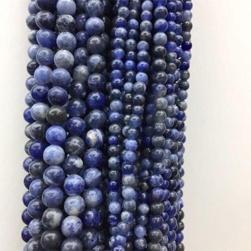 Natural Stone Old Blue Sodalite Jade Smooth Round Loose Beads 15" Strand 4 6 8 10MM For Bracelet Necklace Jewelry Making Design