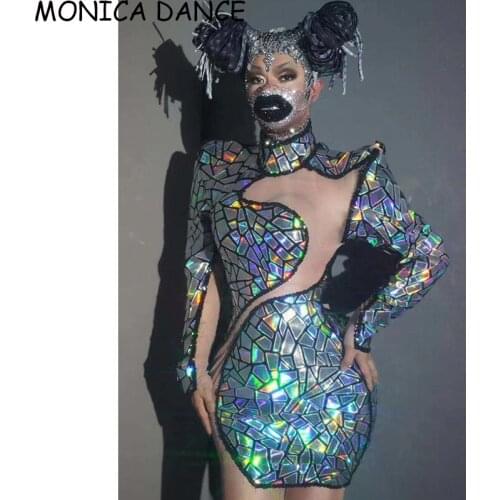 Nightlub Stage Bar DJDS Gogo Sparkly Colorful AB Sequins Dress Women Sexy Costume Dance Stage Wear Female Singer Stretch Outfit