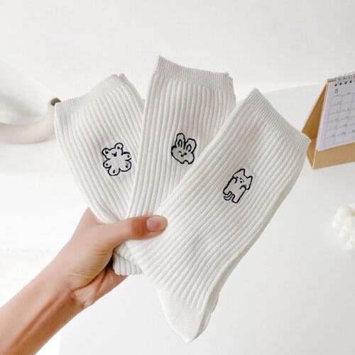 New White Socks Women Kawaii Harajuku Cute Cartoon Bear Piggy Rabbit WomenS Socks Fashion Japanese Lolita Long Cotton Socks