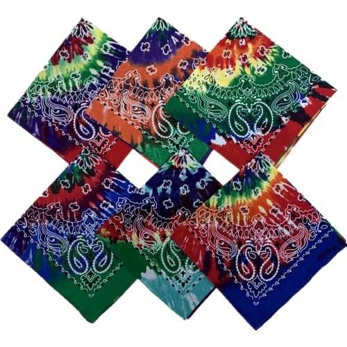 New Design Tie Dye Women Cotton Square Scarf Gradient Color Hip Hop Bandana Cashew Spin Headband Scarf Gifts For Men/Boys/Girls