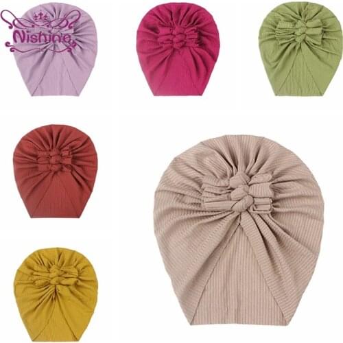 1 PCS Solid Color Striped Baby Girls Indian Caps Comfortable Soft Newborn Bows Hats Clothing Decoration Infant Photography Props