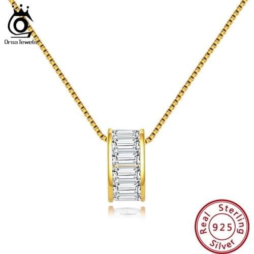 ORSA JEWELS Solid 925 Silver Pendant Necklace For Women Sterling Silver AAAA Zirconia Sliding Pendant Trendy Party Jewelry SN178