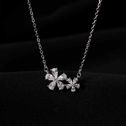 Double Flower Zircon Necklace Female Simple Sweet Style Clavicle Chain Necklace Women Korean Version Fashion Minimalist Jewelry