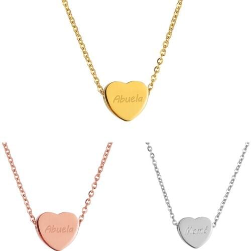 Mom Grandma Necklace Heart Pendant Engraved Abuela Mama Letter Stainless Steel Choker Mother’s day Jewelry Gifts
