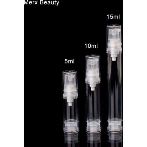 10pcs/lot 5ml/10ml/15ml Transparent/Clear Airless Lotion Bottle,Vacuum Refillable Bottle Plastic Travel bottle Support wholesale