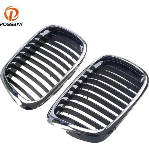 POSSBAY Pair Front Grilles Gloss Black for BMW 5-Series E39 535i/540i Touring 1997-2004 Chrome Black Racing Mesh Grille Grill