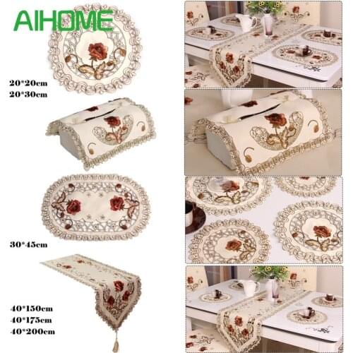 Retro European Pastoral Embroidered Floral Tablecloth Table Runner Home Kitchen Dining Room Decoration Decor