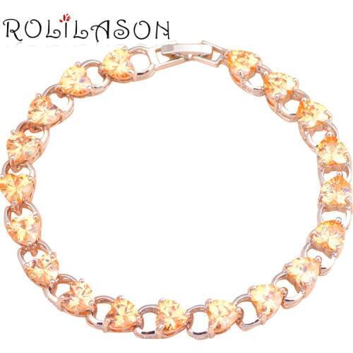 ROLILASON romantic design Heart shape Champagne crystal zircon Charm silver Bracelets women dinner fashion jewelry TBS764