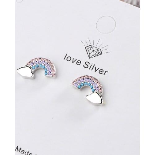 925 Sterling Silver Simple Cute Rainbow Clouds Stud Earrings With Colored Zircon For Girl Birthday Gift Dropshipping S-E920