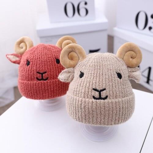 Cartoon Sheep Baby Beanie Hat Cute Ear Solid Color Thicken Kids Winter Warm Knit Hat For Baby Girl Boys Accessories