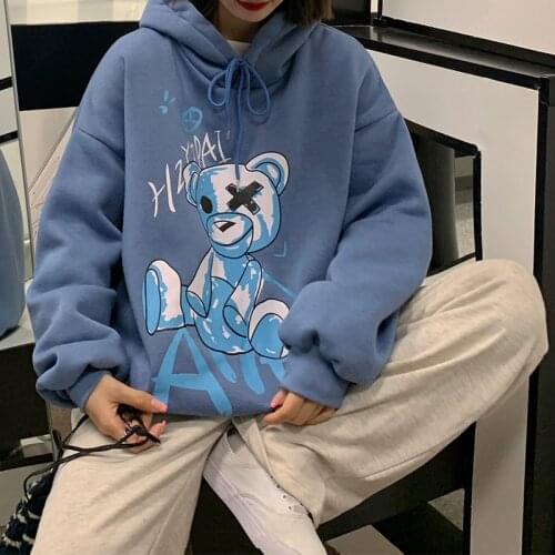Harajuku MenS And WomenS Sports Hoodie Loose Full Sleeve Cute Bear Fashion Sweater Hoodie 2021 Fall WomenS Clothing