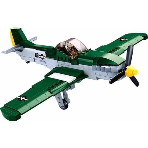 SLUBAN World War 2 US Military P-51D Mustang Fighter Model Building Blocks WW 2 Airplane Air Force War-Plane Bricks Classic Toys