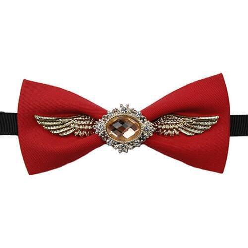 Wedding Bow Tie Top-grade Mens Unisex Groom Daily Banquet Stage Performance Suit Shirt Trendy Cotton Metal Wings Crystal Bowtie