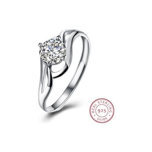 UFOORO New hollow silver open ring 6mm clear zircon 925 sterling silver band for women USH-R0026