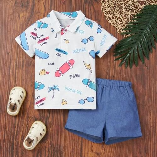 YOYOSHOW 2021New Readystock Summer boys polo set fashion clothes boys cartoon outfits 2-6 years old boy shorts suit