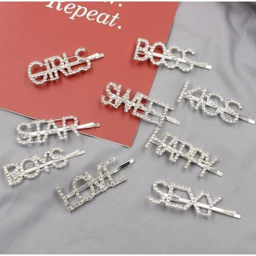 Hair Clip Women Hair Pin Hairclip English Letter Barrette Rhinestone Personality Word Girl Hairpin Hair Accessories Jewelry