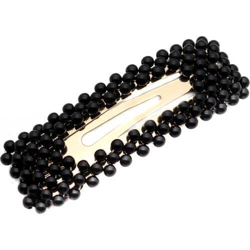 Handmade Korean Fashion Large Full Black Pearls Hair Clips Barrette Geometric Sweet BB Hairpins For Girls Women Hair Accessories