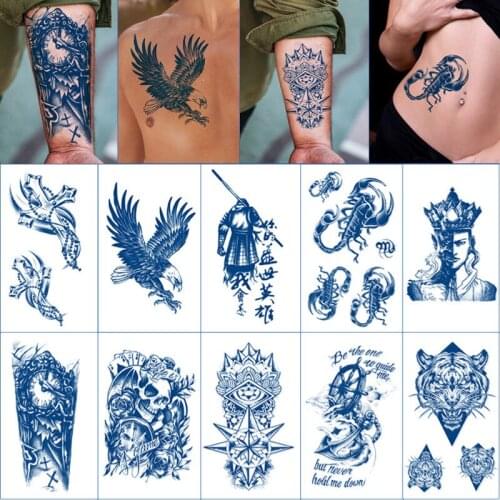 Women Men Herbal Juice Tattoo Stickers Lasting Waterproof Temporary Tattoos Eagle Scorpion Bat Red Half Arm Simulation Stickers