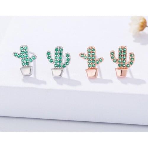 925 Sterling Silver Personality Cute Western Cactus Fashion Stud Earrings For Daily Wear Jewelry Women Girls Lady Gifts