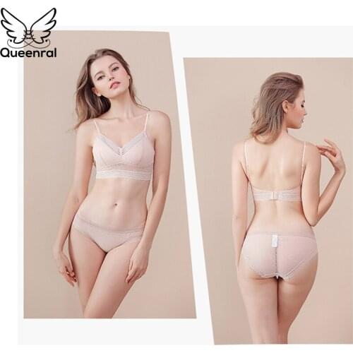 Womens Underwear Set Push Up Bra Sexy Underwear Backless Bralette Thin Lace Bralette Dots Mesh Lingerie Set Brassiere