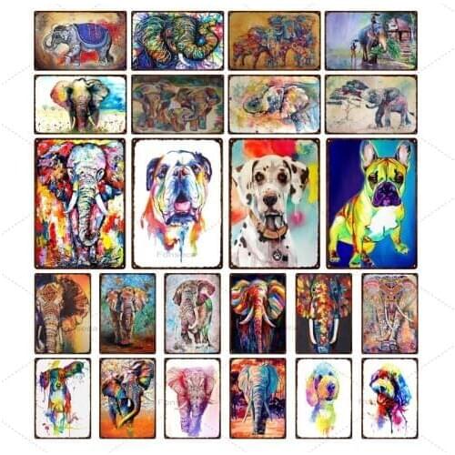 Animal colorful oil painting tin decoration Decor Retro Wall Plaque Painting Metal Craft