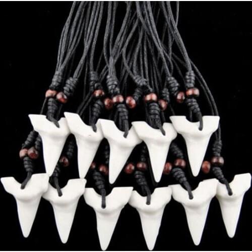 12pcs Imitation Yak Bone Shark Tooth Necklace White Teeth Amulet Pendant for men womens jewelry MN577