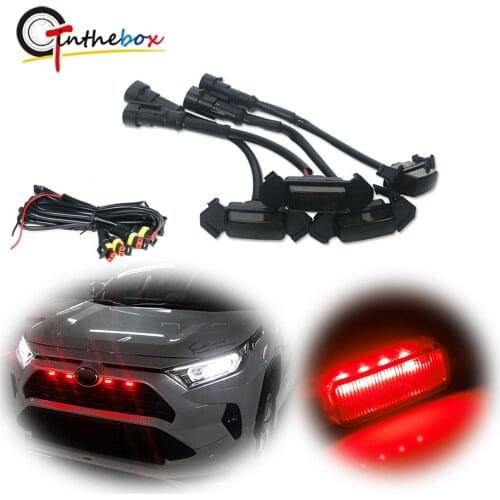 Gtinthebox 4PCS Smoked Lens Front Grille Red LED Light with Wiring Harness Kit For 2016-up Toyota Tacoma w/TRD Pro Grill DRL 12V
