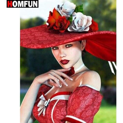 HOMFUN Full Square/Round Drill 5D DIY Diamond Painting " woman hat flower " 3D Diamond Embroidery Cross Stitch Home Decor Gift