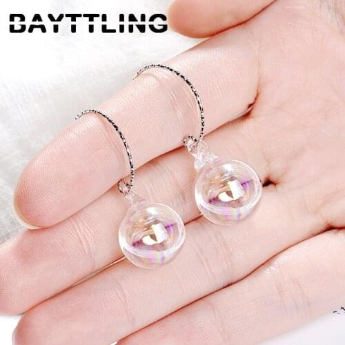 BAYTTLING 925 Sterling Silver 28MM Milky White Glass Bead Drop Earrings For Couples Womens Fashion Glamour Wedding Jewelry Gift
