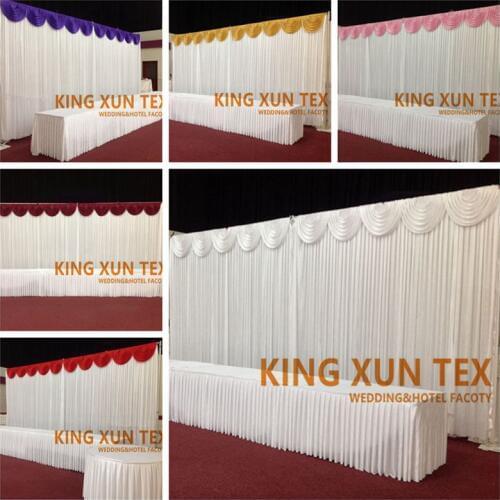 White Color Ice Silk Wedding Backdrop Curtain With Top Swag Drape Valance For Party Event Decoration