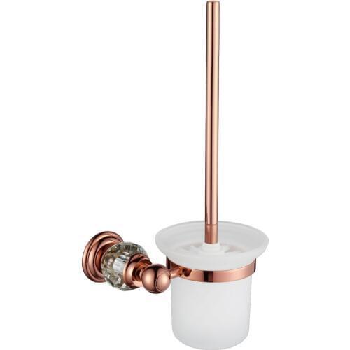 Free shipping Rose gold pvD clour crystal toilet brush holder