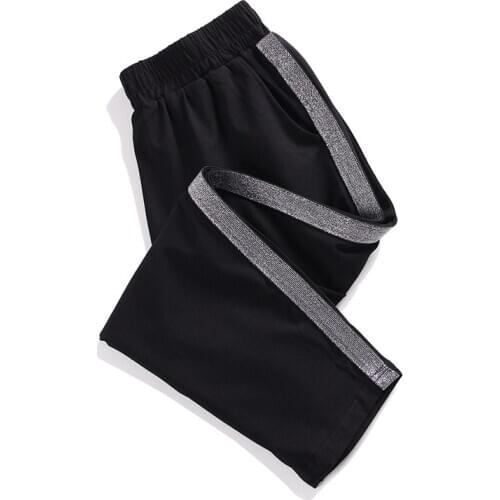 Sweatpants Women Side Striped Harem Pants Black Elastic Waist Joggers Pant Loose Casual Trousers Female Ankle-length Bottoms