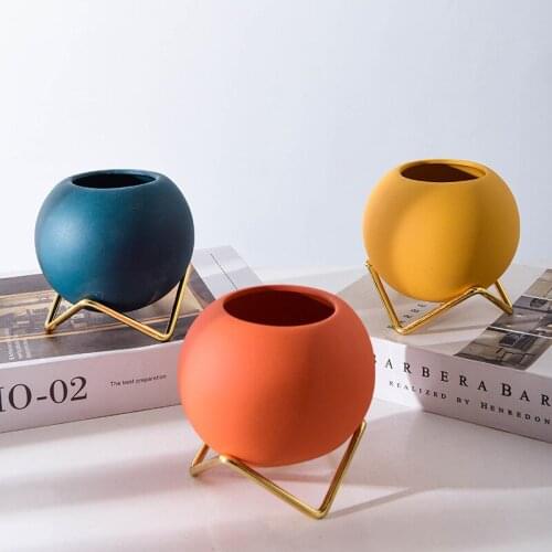 Home Decor Ceramic Vase Table Decoration Living Room Vases With Wrought Iron Holder Flower Vase Home Decoration