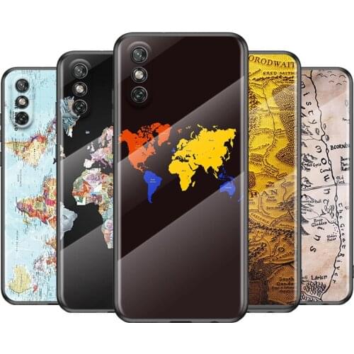 Travel World Map Tempered Glass Cover For Huawei Y6 Y7 Y9 Y5P Y6P Y8S Y8P Y9A P Smart Z 2019 2020 2021 Phone Case