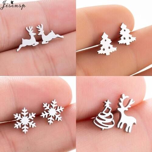 Jisensp Christmas Jewelry Gift Winter Style Christmas Tree Stainless Steel Earrings Fashion Jewelry for Women Girls Party Gift