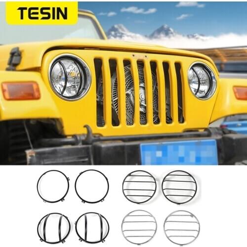 TESIN Lamp Hoods for Jeep Wrangler TJ 1997-2006 Metal Car Front Headlight Lamp Bracket Cover Decoration Car Accessories Styling