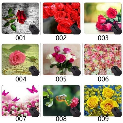 Natural Rubber Mouse Pad Printed with White Flower Rose Flower -Stitched Edges