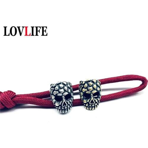 Brass Skull Head EDC Tool Knife Beads Big Hole DIY Accessories Jewelry Punk Men Paracord Rope Bead Lanyard Pendant for Keychains