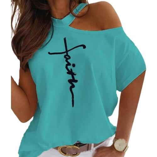 Plus Size Fashion Tee T-Shirt Casual Halter Neck Letter Printing Women Lightweight Short Sleeves Summer Loose T-Shirt