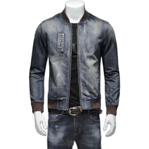 2021 New Hot Style Denim Jacket for Men Spring Autumn Zippers Baseball Collar Solid Color Denim Coat