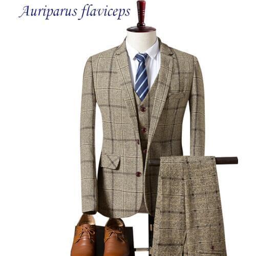 Plaid Suit Plaid Man Blazers as Groom Tuxedos Check Groomsman Suit Custom Made Man Suit Tweed Man Clothes(Jacket+pants+vest)