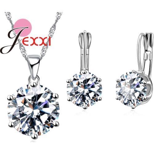 925 Sterling Silver Jewelry Set 18 Color Crystal Pendant Necklace Hoop Earrings For Women Promotion Brincos Wholesale