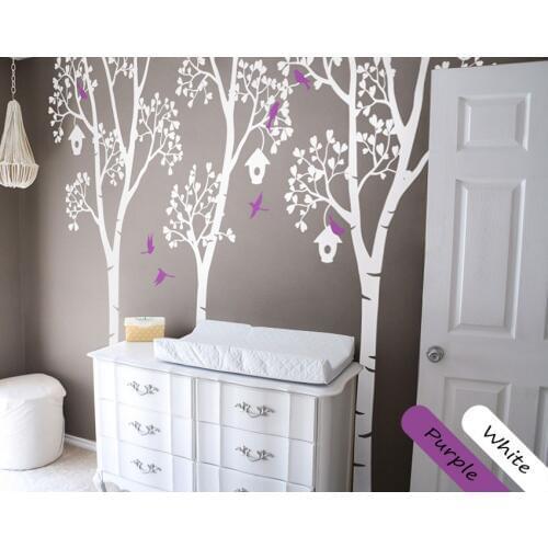 Creative Design White Tree Wall Stickers With Birds And Birdhouse Vinyl Wall Decal Hot Selling Wallpaper Home Decor Mural JW226C