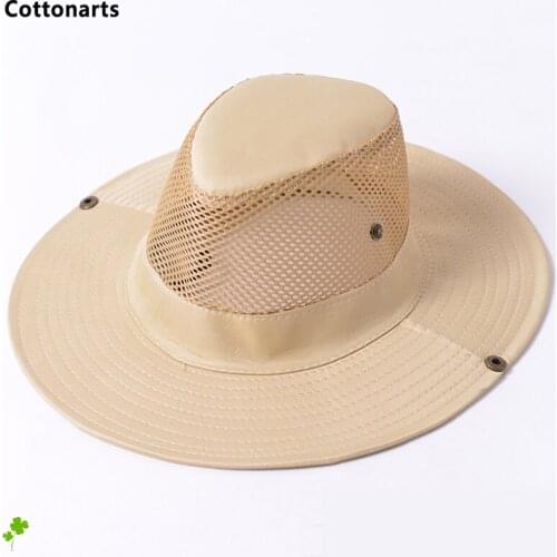 New Hiking Visor Sun Hat Bucket Flap Cap Outdoor Mesh Breathable Wide Brim Fishing Hat for Men Western Cowboy Hat Gorro Pescador