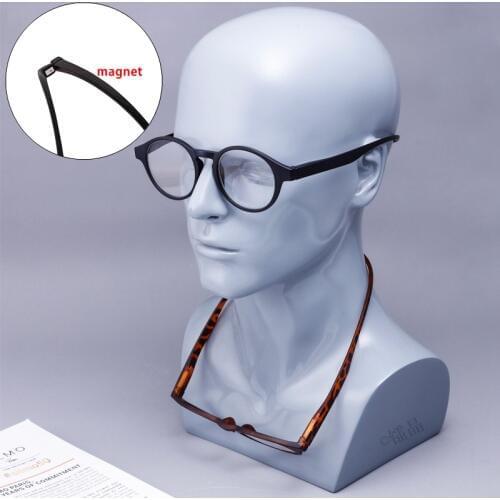 Portable Magnet Hanging Neck Reading Glasses Men Round Frame Presbyopic Glasses Comfortable PC Finished Black Gafas Para Leer